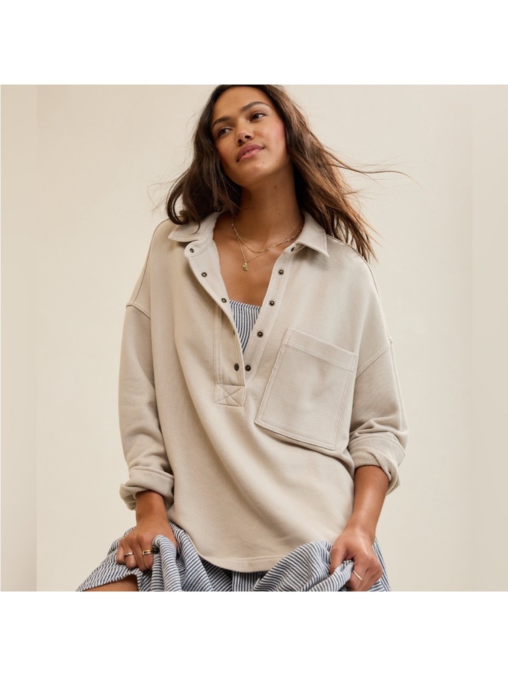 Aerie Chorewear Popover Sweatshirt Tan Small
